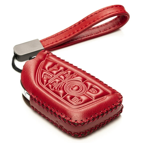 Vitodeco Genuine Leather Smart Key Fob Case with Leather Key Strap Compatible for Chevrolet Corvette (2020 - 2026 Models) - 7-Button, Red