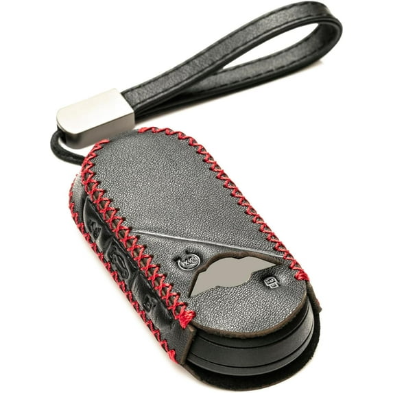Vitodeco Genuine Leather Smart Key Fob Cover Compatible with Mini Countryman S ALL4, Countryman SE ALL4, Cooper 2 Door, Cooper S 4 Door, Convertible (4 Buttons, Black/Red)
