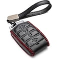 thumbnail image 1 of Vitodeco Leather Key Fob Case Compatible for 2017-2020 Genesis G70, G80, G90, Remote Start, 4-Button, Black/Red, 1 of 6