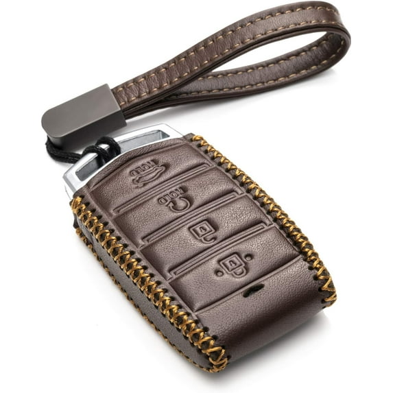 Vitodeco Leather Key Fob Case Compatible for 2017-2020 Genesis G70, G80, G90, Remote Start, 4-Button, Brown
