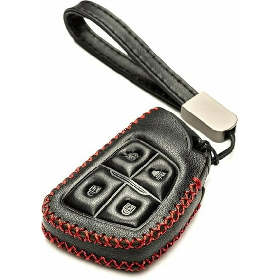 Vitodeco Leather Key Fob Cover Case Protector Compatible with Acura ZDX, Honda Prologue, Buick Envision - 4 Buttons, Black/Red