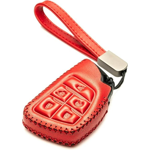 Vitodeco Leather Key Fob Cover Case Protector Compatible with Acura ZDX, Honda Prologue, Buick Envision - 5 Buttons, Red