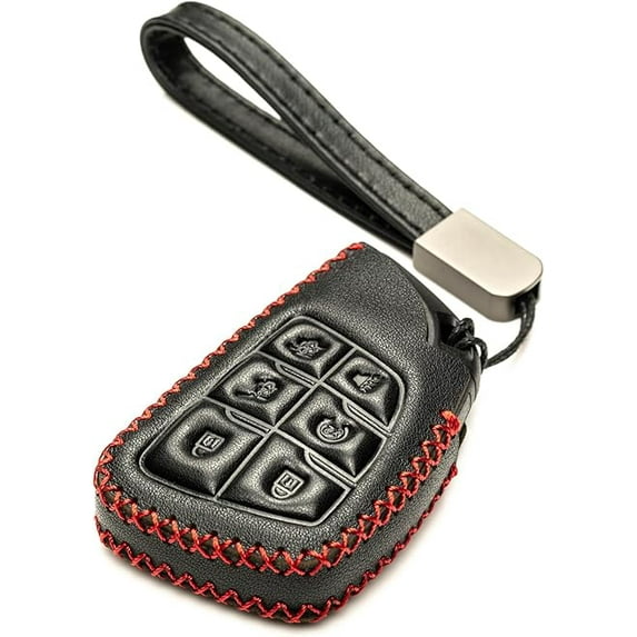 Vitodeco Leather Key Fob Cover Case Protector Compatible with Acura ZDX, Honda Prologue, Buick Envision - 6 Buttons, Black/Red