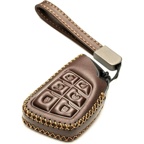 Vitodeco Leather Key Fob Cover Case Protector Compatible with Acura ZDX, Honda Prologue, Buick Envision - 6 Buttons, Brown