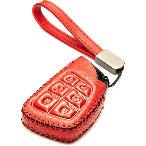 Vitodeco Leather Key Fob Cover Case Protector Compatible with Acura ZDX, Honda Prologue, Buick Envision - 6 Buttons, Red