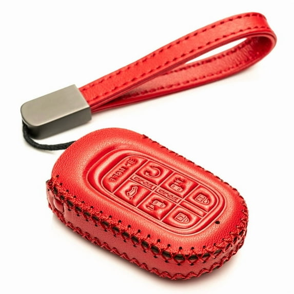 Vitodeco Leather Key Fob Cover Case Protector Compatible with Honda Odyssey (2025 - 2026 Models) - 7 Buttons, Red