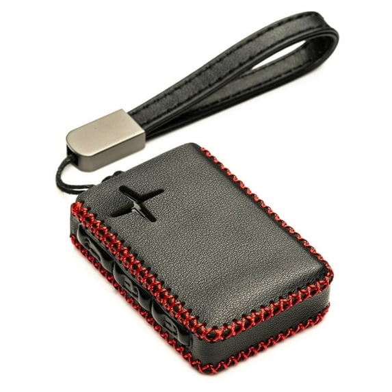 Vitodeco Leather Remote Key Fob Cover Case Protector Holder Compatible with Polestar - 4 Buttons, Black/Red