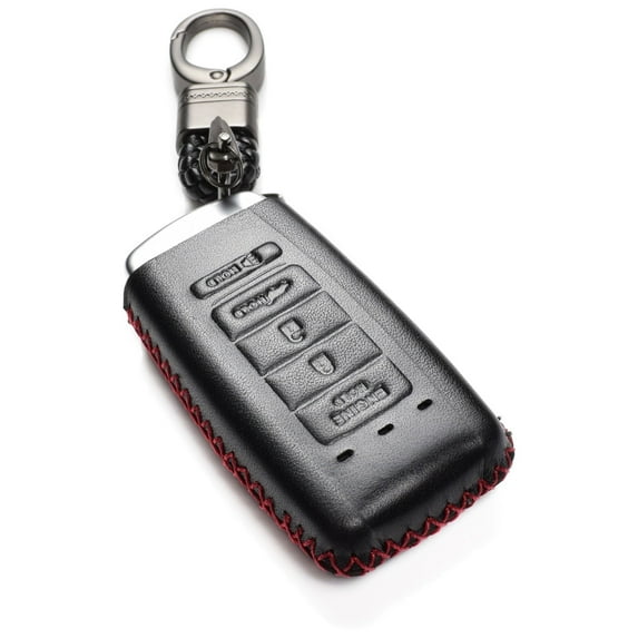 Vitodeco Leather Smart Key Fob Case Compatible with Acura RDX, MDX, ILX, TLX (2016 - 2021Models) - 5-Button, Black/Red