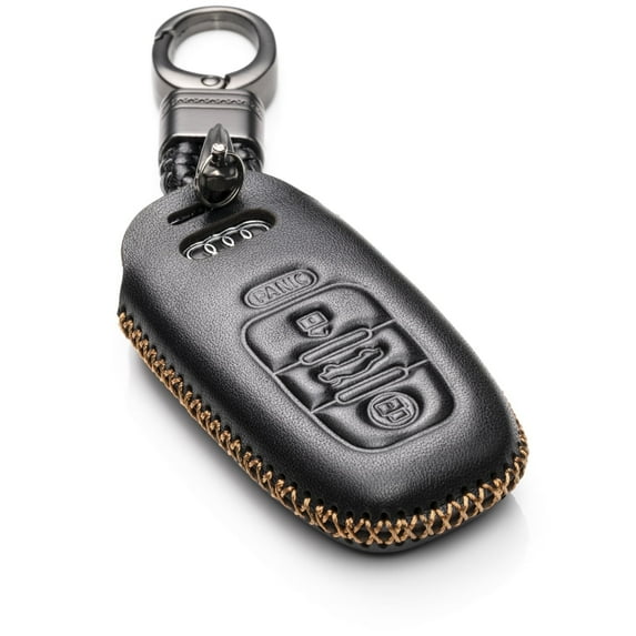 Vitodeco Leather Smart Key Fob Case Cover Protector Compatible with Audi A3, A4, A5, A6, A7, S5, S7, Q5, RS - 4-Button, Black