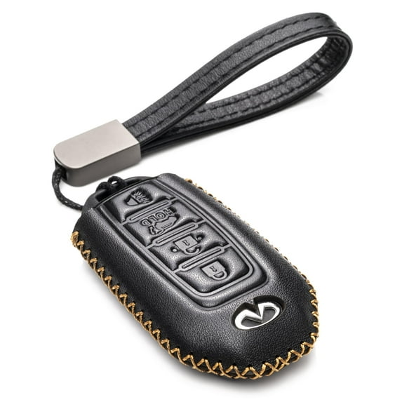 Vitodeco Leather Smart Key Fob Case Compatible for Infiniti QX60, QX50, Q50, Q60, QX55 (5-Button, Black)
