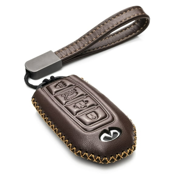Vitodeco Leather Smart Key Fob Case Compatible for Infiniti QX60, QX50, Q50, Q60, QX55 (5-Button, Brown)