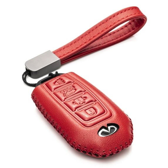 Vitodeco Leather Smart Key Fob Case Compatible for Infiniti QX60, QX50, Q50, Q60, QX55 (5-Button, Red)