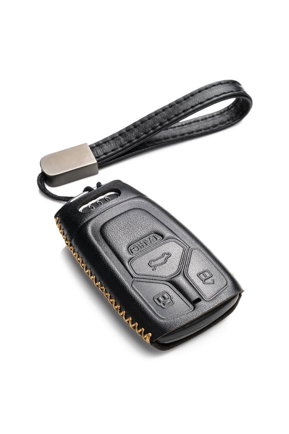 Leather Smart Key Fob Case Compatible with Audi A4, A5, Q7, S4, S5, SQ5, TT 2017 - 2022 (4-Button, Black)
