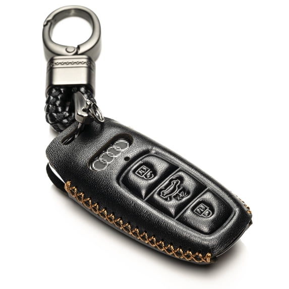 Vitodeco Leather Smart Key Fob Case Compatible with Audi Q7, Q8, SQ7, SQ8, A7, A8, A5, A6, S7, S5, S6, S8 (2019-2026 Models) - 4 Buttons, Black