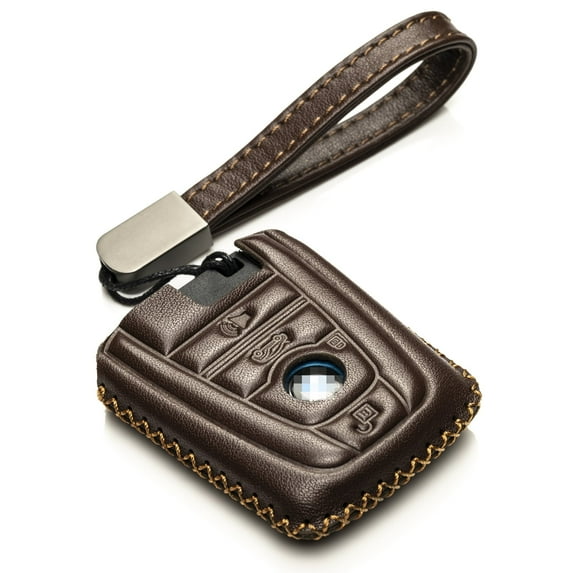 Vitodeco Leather Smart Key Fob Case Compatible with BMW I3, BMW I8 (2014-2021 Models) - 4-Button, Brown