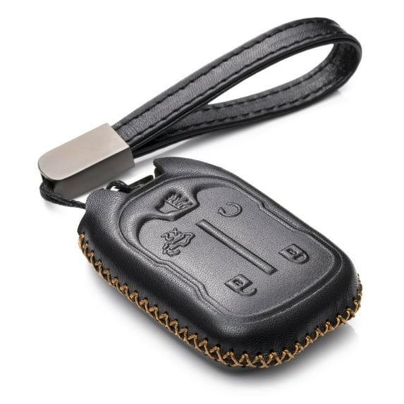 Vitodeco Leather Smart Key Fob Case Compatible with Chevrolet Silverado 1500, 2500, 3500, GMC Sierra (2019 - 2023 Models) - 5-Button, Black