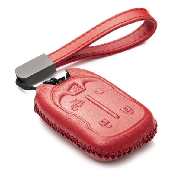 Vitodeco Leather Smart Key Fob Case Compatible with Chevrolet Silverado 1500, 2500, 3500, GMC Sierra (2019 - 2023 Models) - 5-Button, Red
