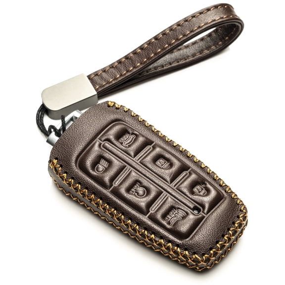 Vitodeco Leather Smart Key Fob Case Cover Protector Compatible with Genesis GV70, GV80, G70, G80 (2021-2025 Models) - 6-Button, Brown