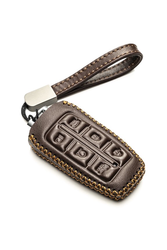 Leather Smart Key Fob Case Cover Protector Compatible with Genesis GV70, GV80, G70, G80 (2021-2025 Models) - 6-Button, Brown