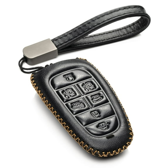 Vitodeco Leather Smart Key Fob Case Cover Protector Compatible with Tucson, Santa FE, Sonata, Nexo (2019 - 2024 Models) - 7-Button, Black