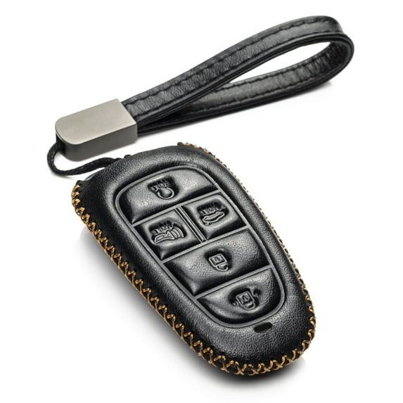 Vitodeco Leather Smart Key Fob Case Cover Protector Compatible with Tucson, Santa FE, Sonata, Nexo (2019 - 2024 Models) - 5-Button, Black