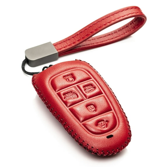 Vitodeco Leather Smart Key Fob Case Cover Protector Compatible with Tucson, Santa FE, Sonata, Nexo (2019-2024 Models) - 5-Button, Red