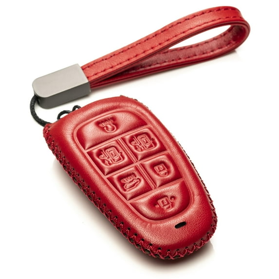 Vitodeco Leather Smart Key Fob Case Cover Protector Compatible with Tucson, Santa FE, Sonata, Nexo (2019 - 2024 Models) - 6-Button, Red