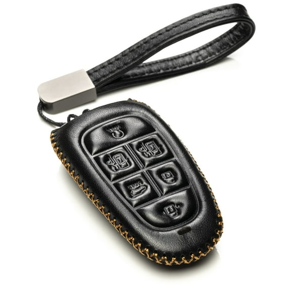 Vitodeco Leather Smart Key Fob Case Cover Protector Compatible with Tucson, Santa FE, Sonata, Nexo (2019 - 2024 Models) - 6-Button, Black
