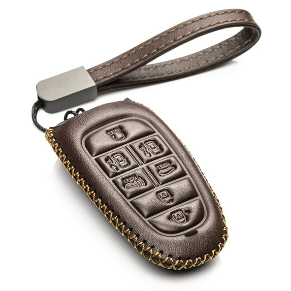 Vitodeco Leather Smart Key Fob Case Cover Protector Compatible with Tucson, Santa FE, Sonata, Nexo (2019 - 2024 Models) - 7-Button, Brown