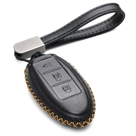 Vitodeco Leather Smart Key Fob Case Compatible with Nissan Versa, Sentra, Altima, Maxima, Rogue 2007-2022 (3 Buttons, Black)