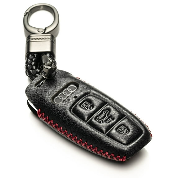 Vitodeco Leather Smart Key Fob Case Cover Holder Protector Compatible with Audi (4-Button, Black/Red)