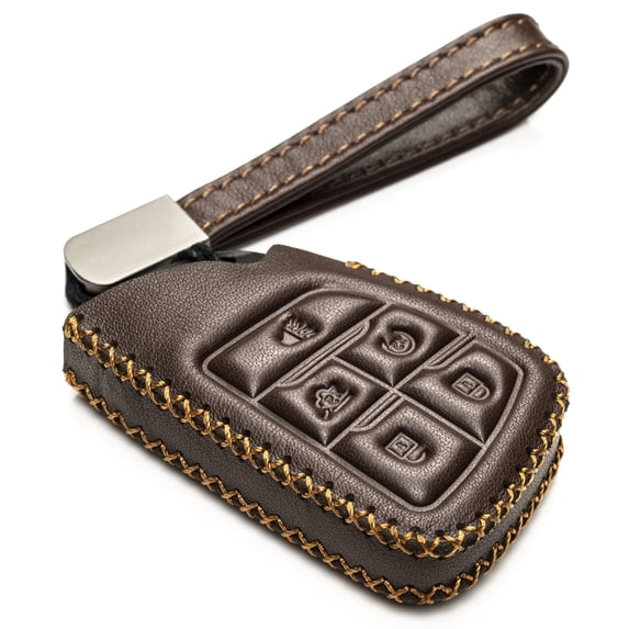 Vitodeco Leather Smart Key Fob Case Cover Protector Compatible with Chevrolet Silverado, Colorado, Suburban, Tahoe, Blazer, Equinox, Traverse - 5-Button, Brown
