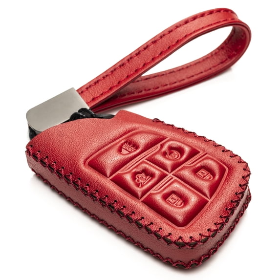Vitodeco Leather Smart Key Fob Case Cover Protector Compatible with Chevrolet Silverado, Colorado, Suburban, Tahoe, Blazer, Equinox, Traverse - 5-Button, Red