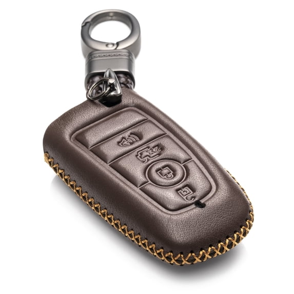 Vitodeco Leather Smart Key Fob Case Cover Protector Compatible with Ford (2018 - 2026 Models) - 4-Button, Brown