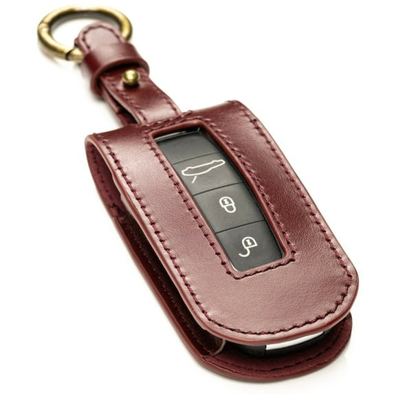 Vitodeco Superior Leather Key Fob Case Compatible for Porsche Cayenne, Macan, Panamera, 718, 911 - (2020-2026 models) - 3-Button or 4-Button, Tocora Red