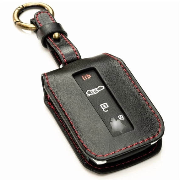 Vitodeco Superior Leather Key Fob Case Compatible for Maserati Grecale, Maserati Ghibli (2023-2025 models) - 4-Button, Black/Red