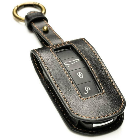 Vitodeco Superior Leather Key Fob Case Compatible for Porsche Cayenne, Macan, Panamera, 718, 911 - (2020-2026 models) - 3-Button or 4-Button, Black