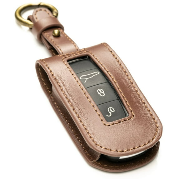 Vitodeco Superior Leather Key Fob Case Compatible for Porsche Cayenne, Macan, Panamera, 718, 911 - (2020-2026 models) - 3-Button or 4-Button, Mocha