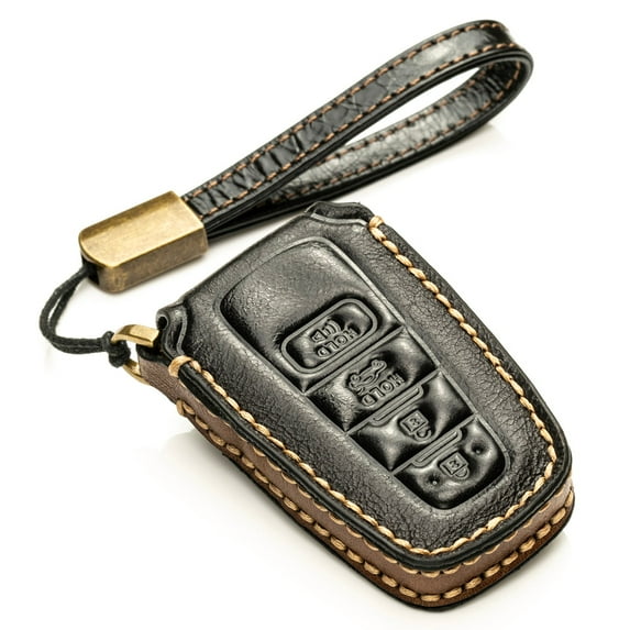 Vitodeco Superior Leather Key Fob Case Compatible for Toyota Rav4, Camry, Prius, Highlander, CH-R, Avalon, Toyota 86, Mirai (4-Button, Black)