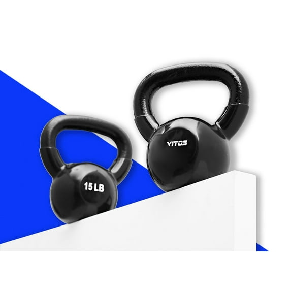 Vitos Fitness Vinyl Coated Kettlebell Weights 5 to 50 lbs (Black, 40 lbs)