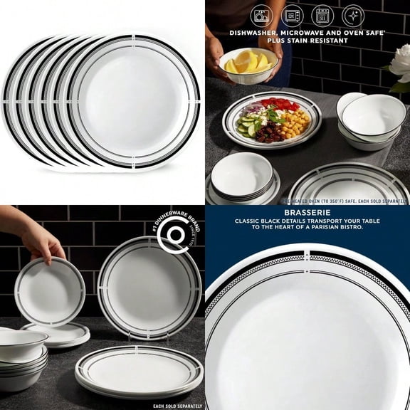 Vitrelle 10.25 Dinner Plates Set Triple Layer Glass and Chip Resistant Lightweight Round Plates 6-Piece Brasserie