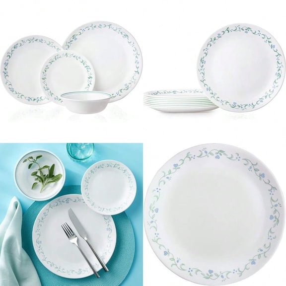 Vitrelle 10.25 Dinner Plates Set Triple Layer Glass and Chip Resistant Lightweight Round Plates 8-Piece Country Cottage