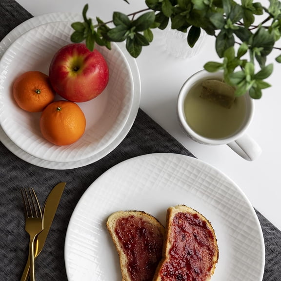Vitrelle 12-Piece Dinnerware Set Linen Weave Tempered Glass Lightweight Stackable