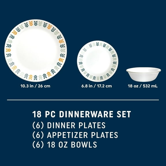 Vitrelle 18 Piece Glass Dinnerware Sets Service for 6, Triple Layer Chip & Crack Resistant Glass Plate and Bowl Sets, Anders