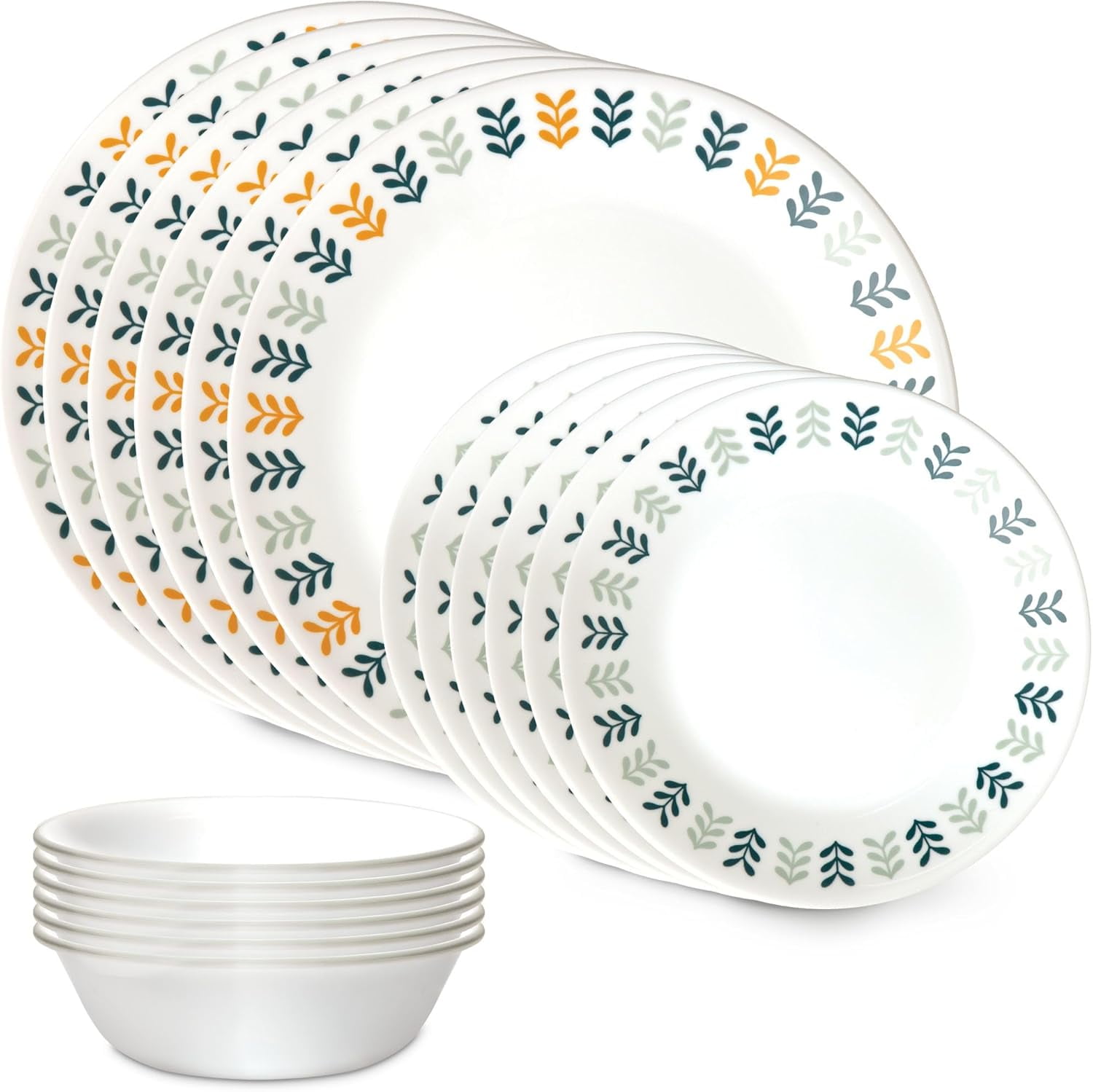 Anders 18-Piece Glass Dinnerware Set with Colorful Leaf Pattern
