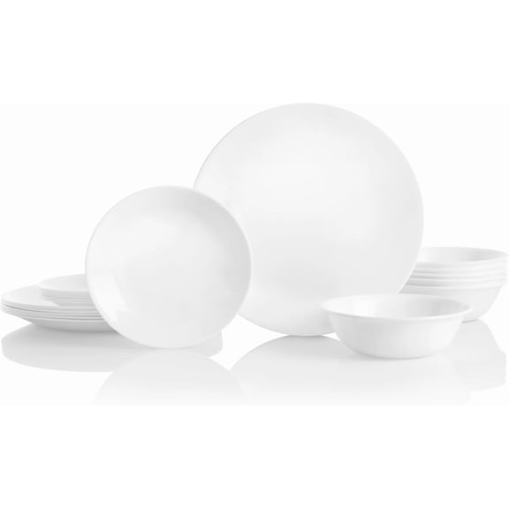 18-Piece Service for 6 Dinnerware Set Triple Layer Glass Chip Resistant Lightweight Round Plates and Bowls Winter Frost White