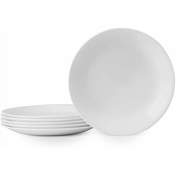 Vitrelle 6-Piece Salad Plates Set Triple Layer Glass and Chip Resistant, 8-1/2-Inch Lightweight Round Plates, Winter Frost White
