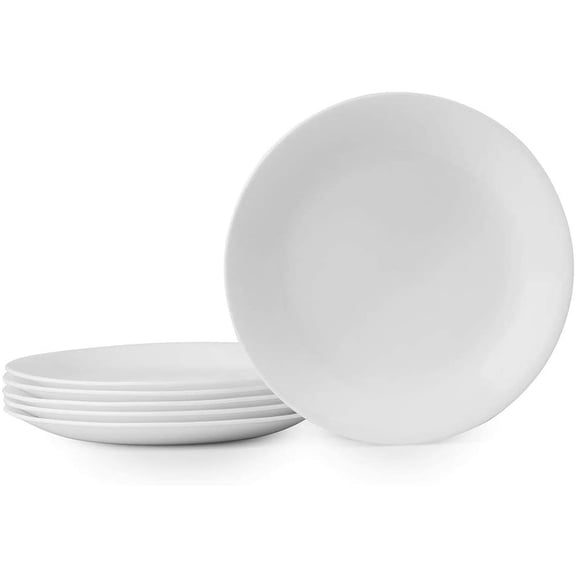 Vitrelle 6-Piece Salad Plates Set Triple Layer Glass and Chip Resistant, 8-1/2-Inch Lightweight Round Plates, Winter Frost White