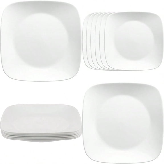 Vitrelle 6-Piece Salad Plates Set Triple Layer Glass and Chip Resistant Lightweight Square 9-Inch Plates White