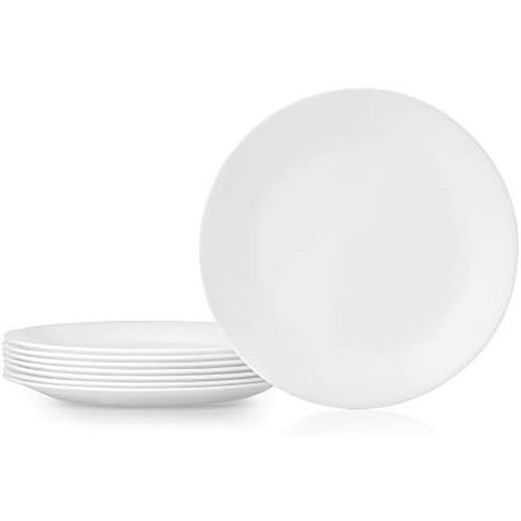 Vitrelle 8-Piece Dinner Plates Set Triple Layer Glass and Chip Resistant, Lightweight Round Plates, Winter Frost White